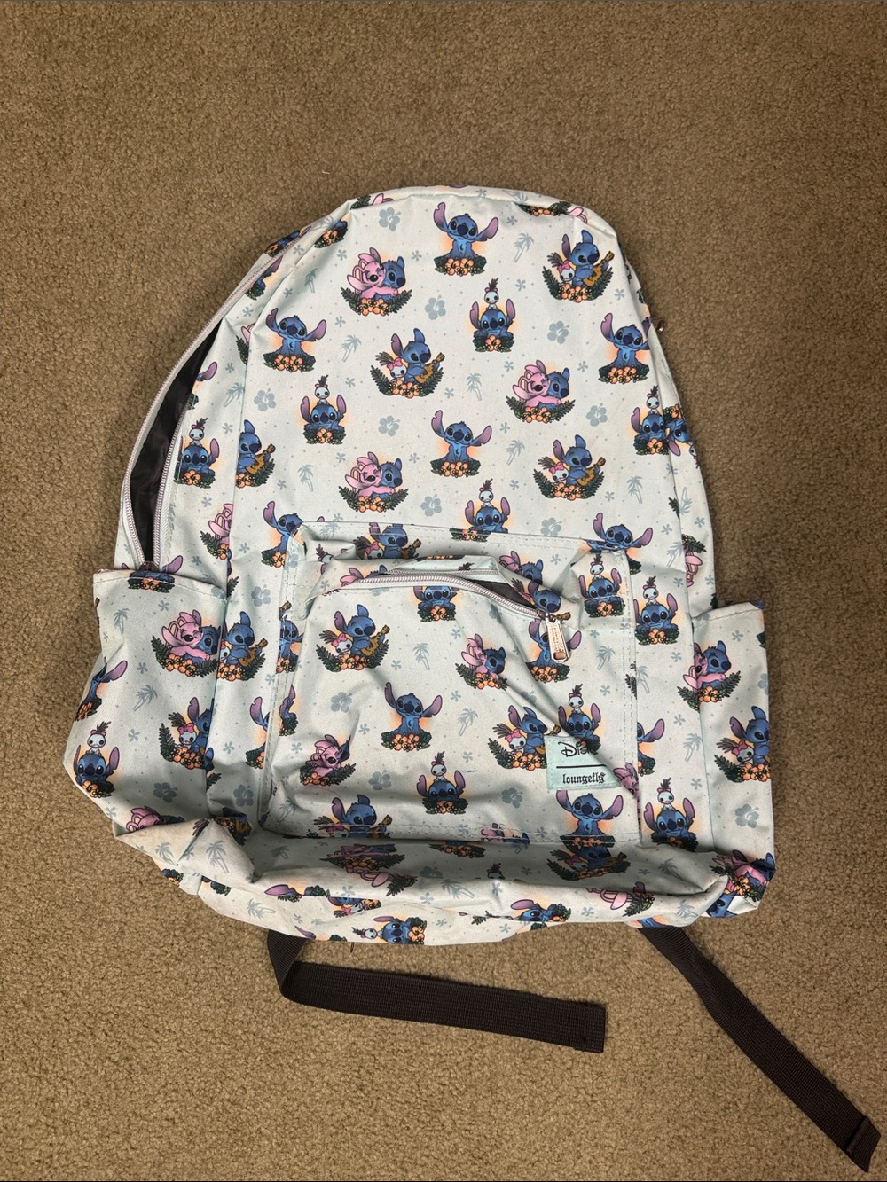 Loungefly White and Light Blue Stitch Pattern Kids Backpack